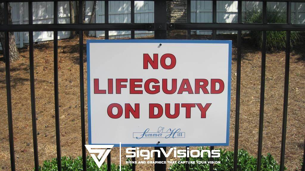 No Lifeguard on Duty Pool Signs for HOA