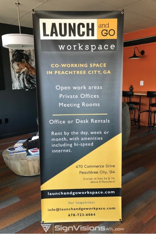 Signs for co-working office spaces in Peachtree City GA