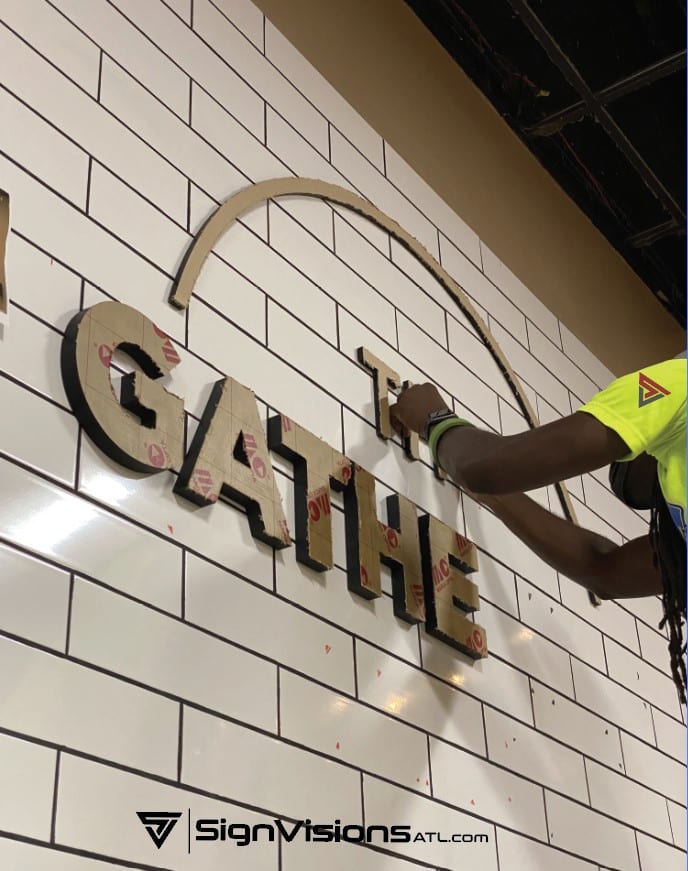 Installing 3D Lettering on tiles in Sharpsburg GA